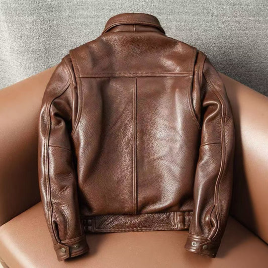 Men's cow leather flight brown motorcycle coat classic winter warm men's jacket A8