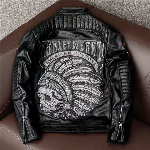 Men's sheep leather flight black indian style motorcycle coat classic winter warm men's jacket A6