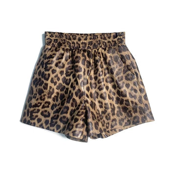 Women's sheep leather leopard print short pants trousers chill spring-automn comfortable pants