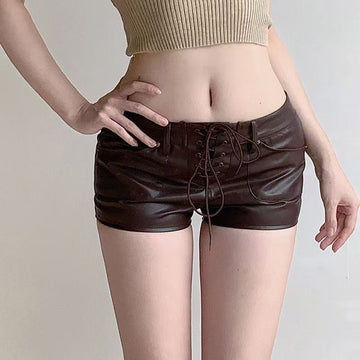 Women's sustainable leather short pants tassel design classic all seasons modern style eco-friendly pants