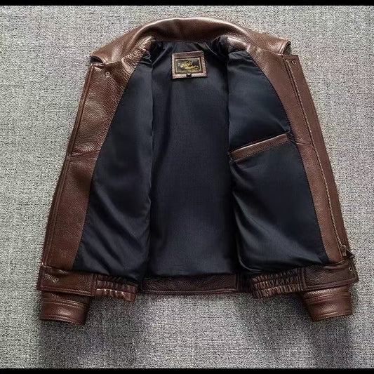 Men's sheep leather flight brown motorcycle coat classic winter warm men's jacket A4