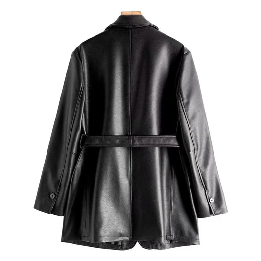 Women's sheep leather black coat classic fashionable spring-automn women's casual top