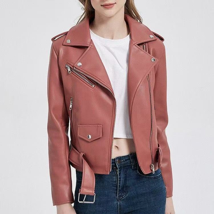 Women's sustainable leather jacket irregular coat personalized ribbon slim fit motorcycle trendy trousers eco-friendly cloth Y7