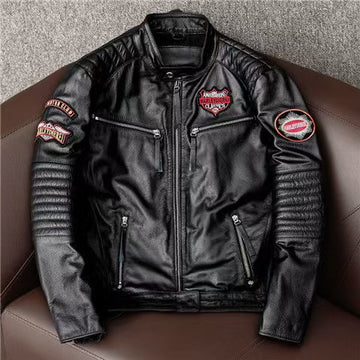 Men's sheep leather flight black indian style motorcycle coat classic winter warm men's jacket A6