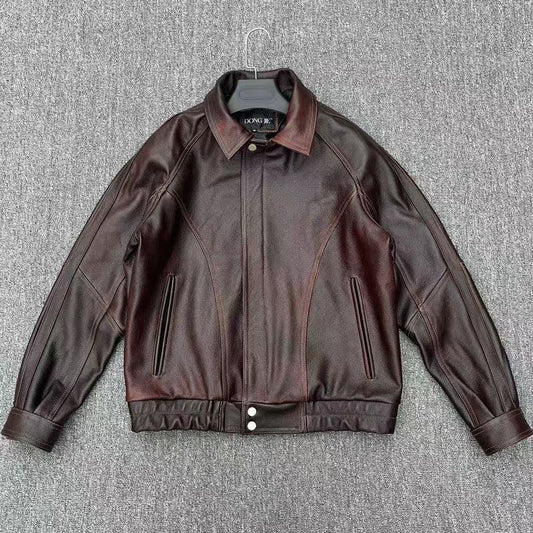 Men's cow leather jacket motorcycle coat classic winter warm men's jacket A20