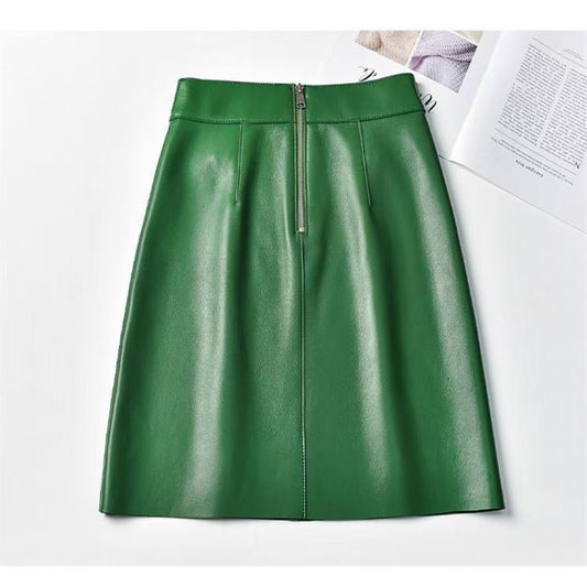 Women's sheep leather dress classic spring-automn classic style half short skirt bustier N2