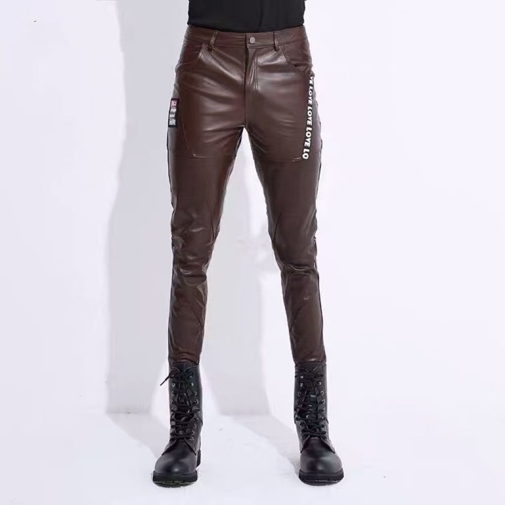 Men's sheep leather pants trousers motorcycle spring-automn comfortable cool pant N1