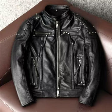 Men's sheep leather flight black motorcycle coat classic winter warm men's jacket