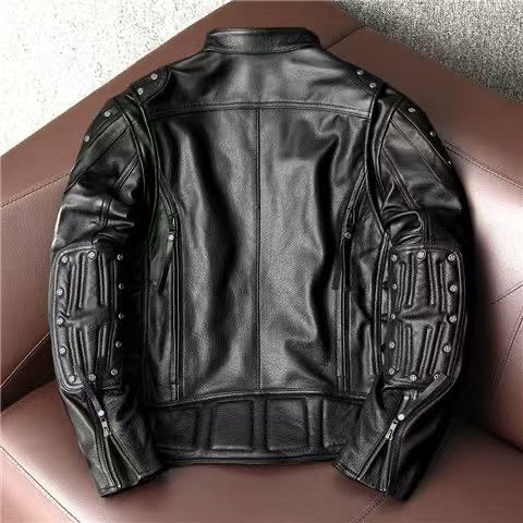 Men's sheep leather flight black motorcycle coat classic winter warm men's jacket