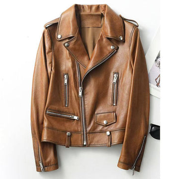 Women's sheep leather jacket coat motorcycle style cloth trendy trousers cloth Y10