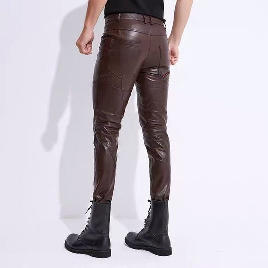 Men's sheep leather pants trousers motorcycle spring-automn comfortable cool pant N1