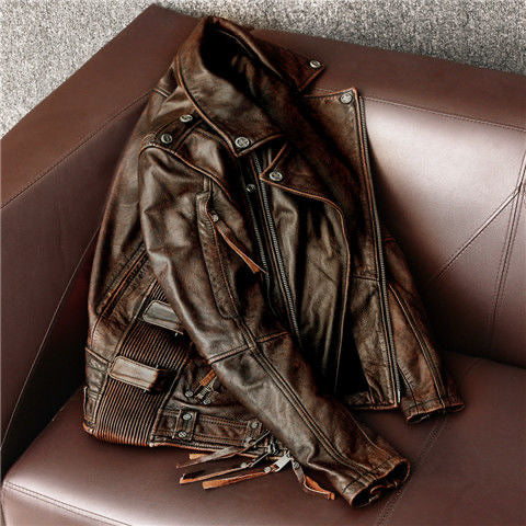 Men's cow leather flight green motorcycle coat classic winter warm men's jacket A10