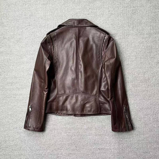 Women's sheep leather black coat classic motorcycle cool style spring-automn women's casual top