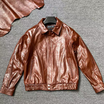 Men's sheep leather texture fancy cool style spring-automn-winter men'brown top