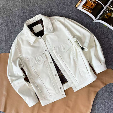 Men's cowhide leather white coat classic spring-automn men's casual top